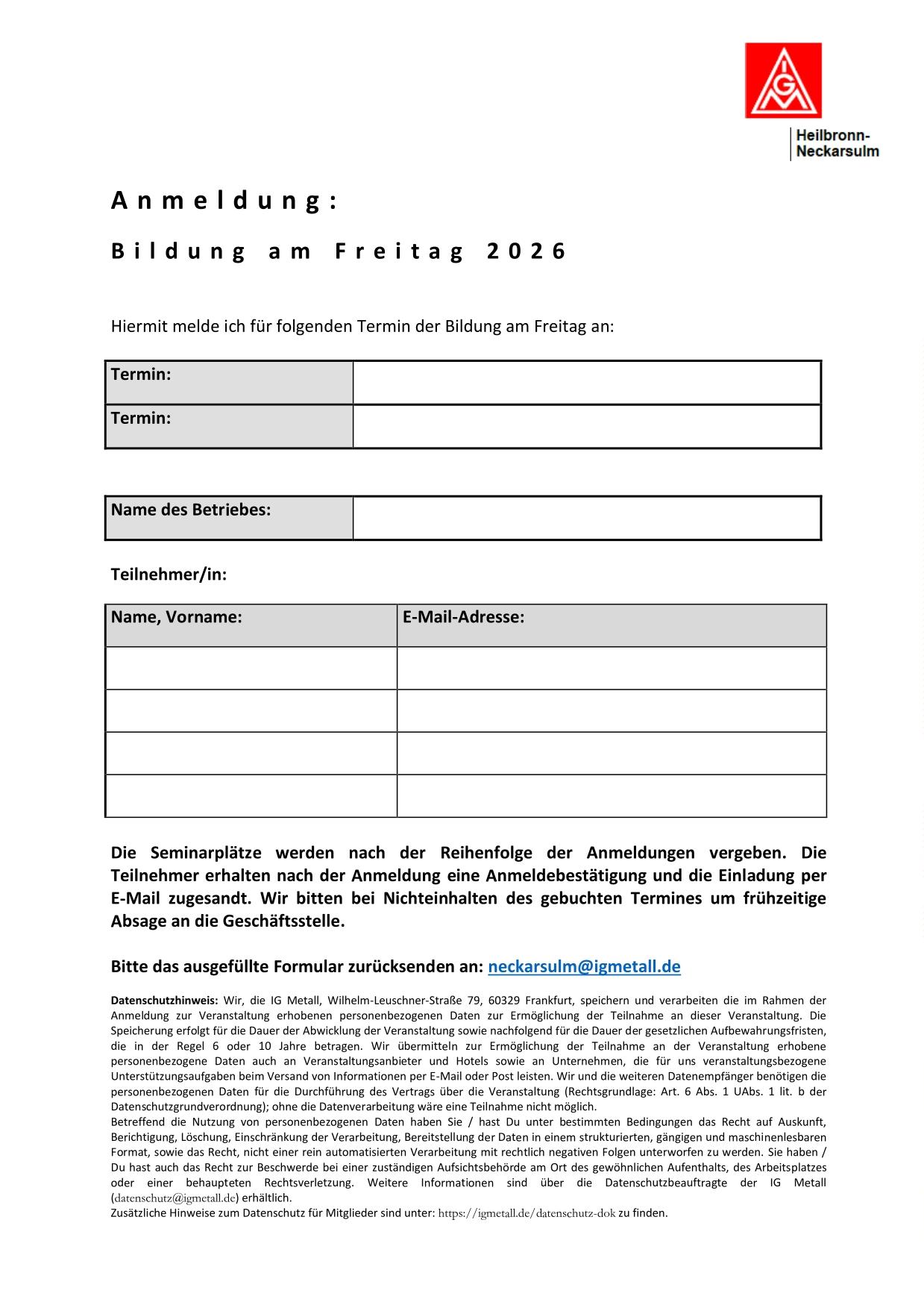 Anmeldebogen Termine 2026